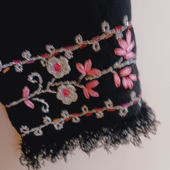 Storybook Knits LRG Long Black Cardigan Sweater Embellished Pink, Silver, Black - Picture 10 of 16